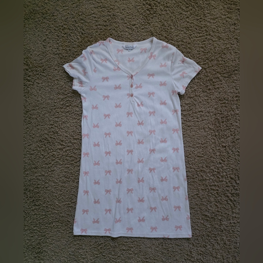 White and Pink Bow Print Dress